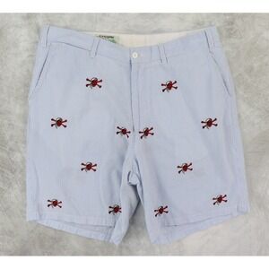 Castaway Clothing Seersucker Shorts Mens 36 Embroidered Pirate Skull Prep Beach